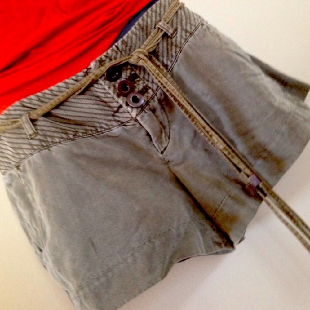 Silk Olive Khaki Shorts with Weighted Fringe Belt